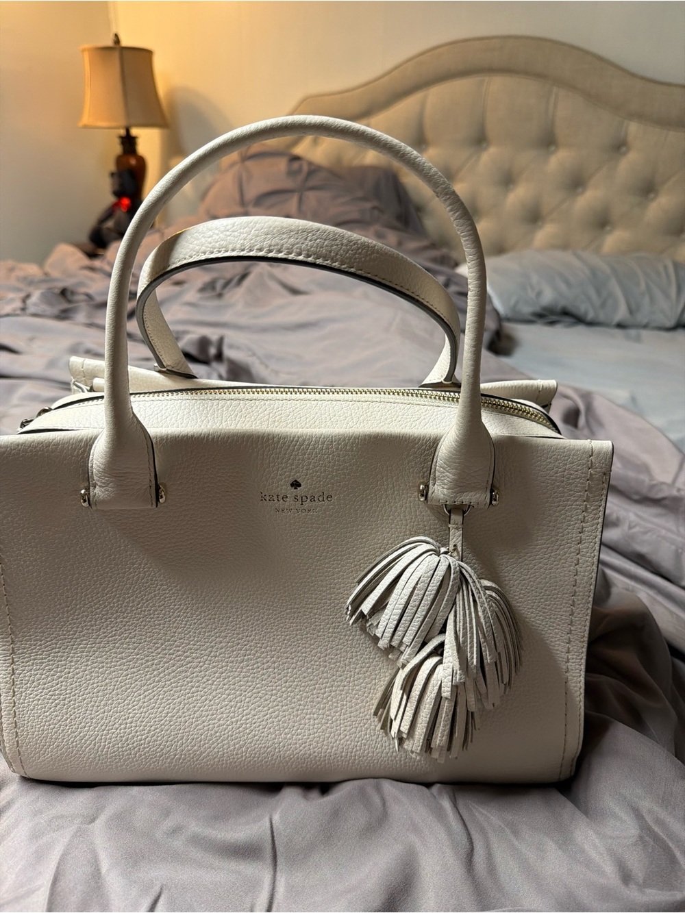 kate spade cream leather satchel with tassel charm - New condition